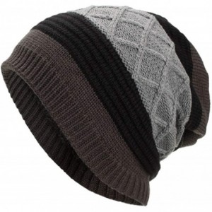 Skullies & Beanies Women Men Winter Knit Warm Flexfit Hat Stripe Ski Baggy Slouchy Beanie Fashion Skull Cap - Gray - CA18HTLT...