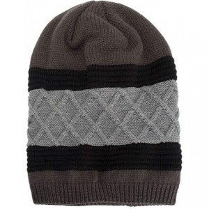 Skullies & Beanies Women Men Winter Knit Warm Flexfit Hat Stripe Ski Baggy Slouchy Beanie Fashion Skull Cap - Gray - CA18HTLT...