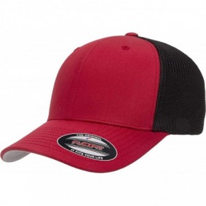 Baseball Caps Trucker Mesh Fitted Cap - Red/Black - CF193KK6O3Z $12.61