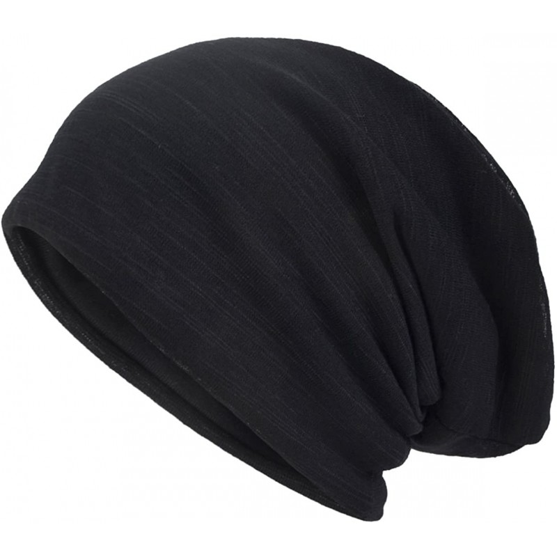 Skullies & Beanies Mens Slouch Beanie Skull Cap Thin Summer Hat - Jersey Black - CB17AAH885M $13.37