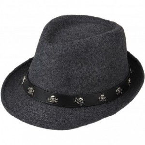Sun Hats Mens Roll Brim Wool Felt Jazz Hat Cap with Skull Belt - Grey - CR12N8SOYC9 $25.01