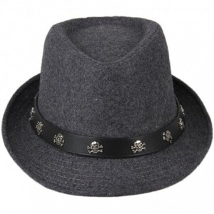 Sun Hats Mens Roll Brim Wool Felt Jazz Hat Cap with Skull Belt - Grey - CR12N8SOYC9 $16.00