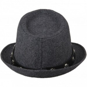 Sun Hats Mens Roll Brim Wool Felt Jazz Hat Cap with Skull Belt - Grey - CR12N8SOYC9 $16.00