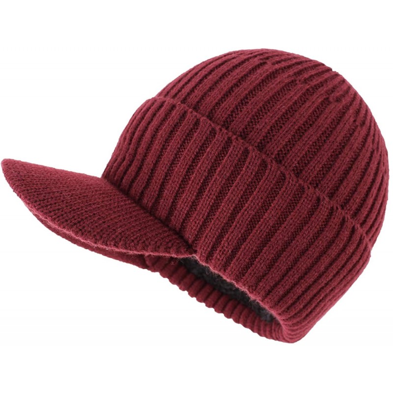 Skullies & Beanies Men's Winter Warm Thick Knit Beanie Hat with Visor - A-red - CX18AHEZO2N $11.79