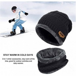 Skullies & Beanies Men's Warm Beanie Winter Thicken Hat and Scarf Two-Piece Knitted Windproof Cap Set - A-black - CI193CDTA0E...