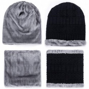 Skullies & Beanies Men's Warm Beanie Winter Thicken Hat and Scarf Two-Piece Knitted Windproof Cap Set - A-black - CI193CDTA0E...