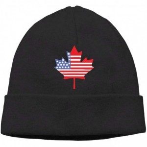 Skullies & Beanies Men's&Women's Canadian American Flag Soft Knit Hats - Black - C618II6WYDM $11.19
