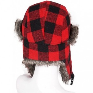 Bomber Hats Winter Trooper Trapper Hunting Faux Fur Hat Ear Flaps Aviator Snow Cap - Red Black Lattices - CD188AUKOQM $13.36