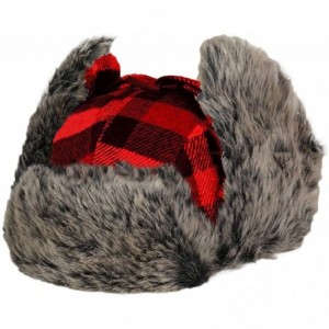 Bomber Hats Winter Trooper Trapper Hunting Faux Fur Hat Ear Flaps Aviator Snow Cap - Red Black Lattices - CD188AUKOQM $13.36