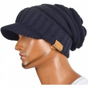 Skullies & Beanies Mens Slouch Beanie Vintage Knit Cadet Cabbie Skull Cap with Visor B319 - Ribbed-navy - CG1874NINHZ $14.70