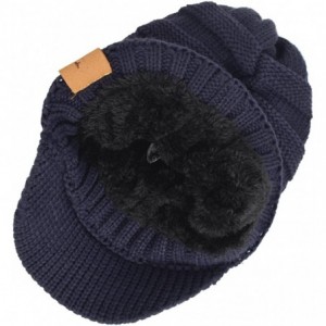 Skullies & Beanies Mens Slouch Beanie Vintage Knit Cadet Cabbie Skull Cap with Visor B319 - Ribbed-navy - CG1874NINHZ $14.70