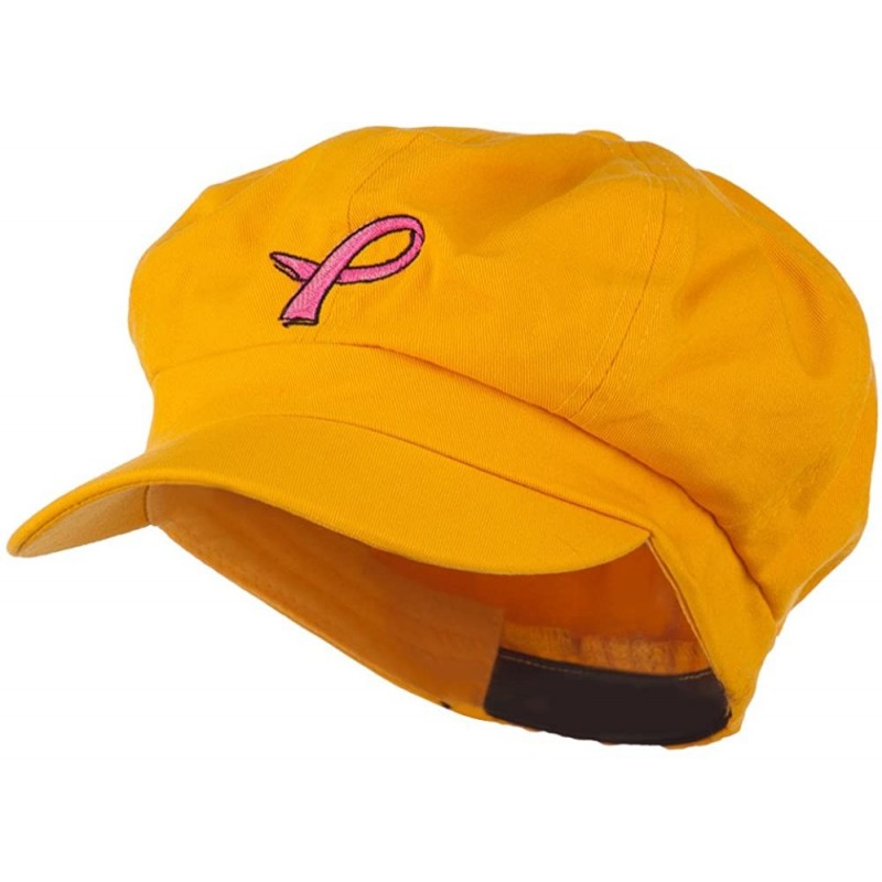 Newsboy Caps Hot Pink Ribbon Breast Cancer Embroidered Newsboy Cap - Yellow - C411MJ482CF $27.23
