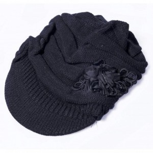Skullies & Beanies Womens Hats Winter Beanie with Brim Warm Cable Knit Newsboy Cap Visor with Sequined Flower - A-black - CV1...