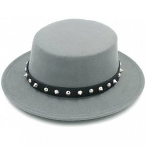 Fedoras Women Ladies Wool Blend Boater Hat Wide Brim Pork Pie Caps Rivets Leather Band - Gray - C918H39NSO0 $15.54