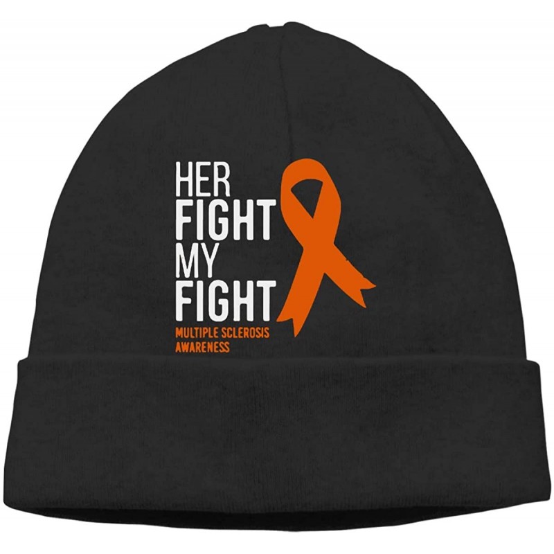 Skullies & Beanies Her Fight is My Fight Multiple Sclerosis Warm Skiing Skull Cap Men's Women's Snow Sports Thin Beanie - Bla...