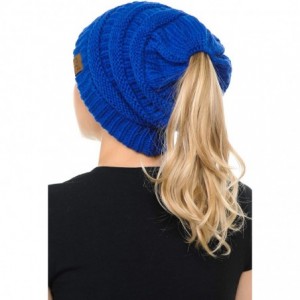 Skullies & Beanies Cable Knit Beanie Messy Bun Ponytail Warm Chunky Hat - Neon Yellow - C518Y8DUSYS $18.12