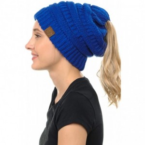 Skullies & Beanies Cable Knit Beanie Messy Bun Ponytail Warm Chunky Hat - Neon Yellow - C518Y8DUSYS $18.12