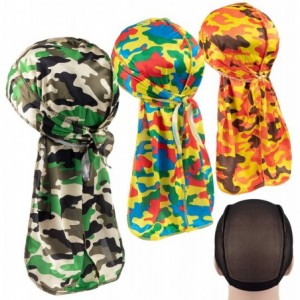 Skullies & Beanies 3PCS Silky Durags Pack for Men Waves- Satin Headwrap Long Tail Doo Rag- Award 1 Wave Cap - Camouflage1 - C...