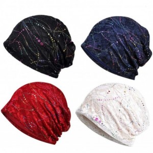 Skullies & Beanies Lace Beanies Chemo Caps Cancer Skull Cap Knitted hat for Womens - 4pack - CE18QC05G29 $48.18
