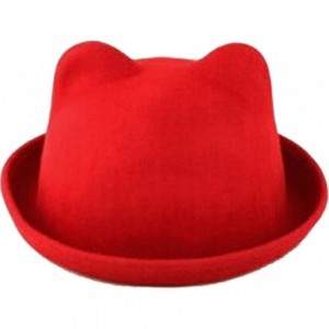 Fedoras Women's Candy Color Wool Rool Up Bowler Derby Cap Cat Ear Hat - Red - CS11NVBQW77 $18.95