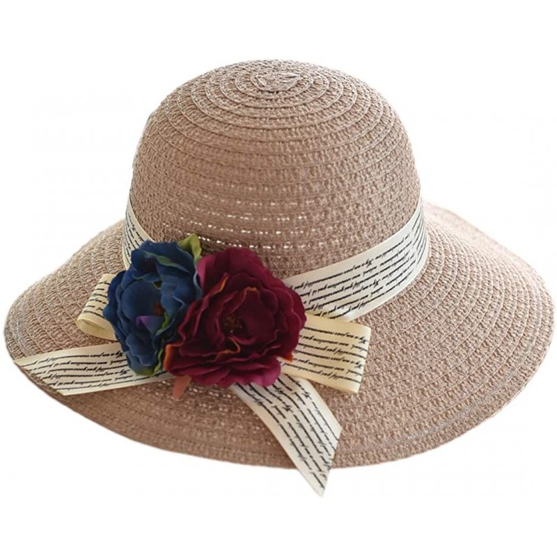 Sun Hats Cute Girls Sunhat Straw Hat Tea Party Hat Set with Purse - Khaki 6 - C0193TNYXNT $14.61