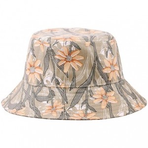 Bucket Hats Unisex Fashion Floral Print Bucket Hat 100% Cotton Packable Fishermen Cap Outdoor Sun Hat - Flower-khaki - CX18UC...