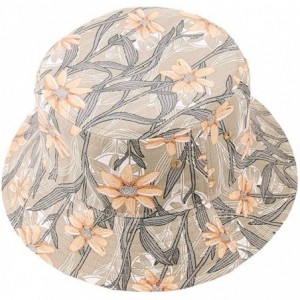 Bucket Hats Unisex Fashion Floral Print Bucket Hat 100% Cotton Packable Fishermen Cap Outdoor Sun Hat - Flower-khaki - CX18UC...