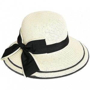 Sun Hats Women's Summer Sun Beach Straw Hat Foldable Bowknot Hat UPF 50+ - White - C418TIMKIIU $19.25