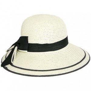 Sun Hats Women's Summer Sun Beach Straw Hat Foldable Bowknot Hat UPF 50+ - White - C418TIMKIIU $19.25