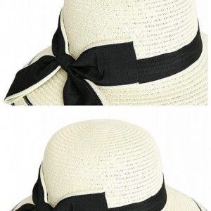 Sun Hats Women's Summer Sun Beach Straw Hat Foldable Bowknot Hat UPF 50+ - White - C418TIMKIIU $19.25