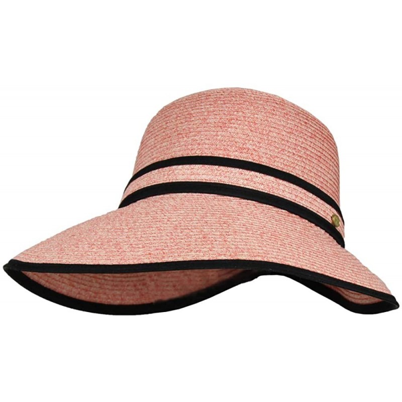 Sun Hats Facesaver Cloche Straw Sun Hat - 5inch Wide Brim- UVB 50+ UV Blocking Protection - Pink - CM18OWUMWTT $13.85