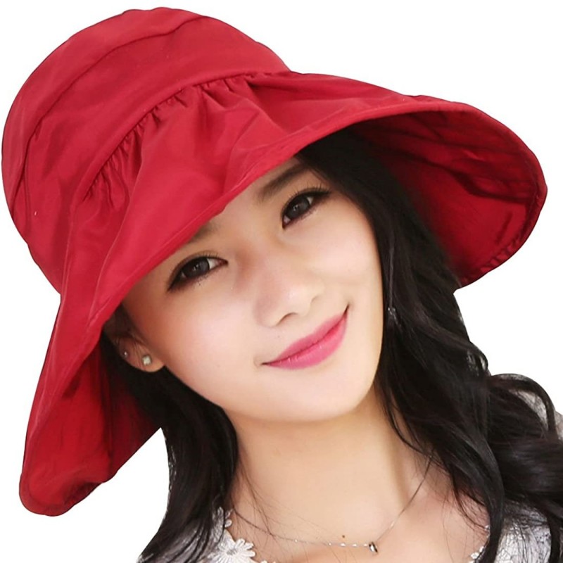 Sun Hats Summer Bill Flap Cap UPF 50+ Cotton Sun Hat Neck Cover Cord for Women - Dark Red - C918DL87EDI $9.91
