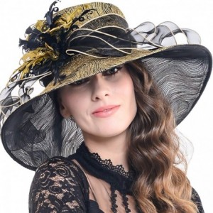 Sun Hats Kentucky Derby Church Hats for Women Dress Wedding Hat - Feather-gold - CK18R2O87LA $25.26