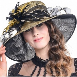 Sun Hats Kentucky Derby Church Hats for Women Dress Wedding Hat - Feather-gold - CK18R2O87LA $25.26