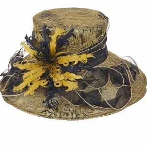 Sun Hats Kentucky Derby Church Hats for Women Dress Wedding Hat - Feather-gold - CK18R2O87LA $25.26