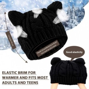 Skullies & Beanies Cat Ear Beanie Hat Cute Cat Knitted Hat Winter Knit Cable Hat for Women Girls - Black - CX18AWSXW0Y $8.21