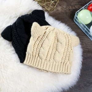 Skullies & Beanies Cat Ear Beanie Hat Cute Cat Knitted Hat Winter Knit Cable Hat for Women Girls - Black - CX18AWSXW0Y $8.21