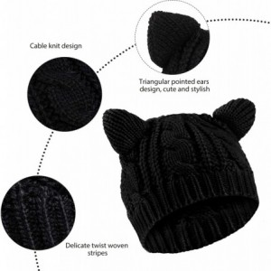 Skullies & Beanies Cat Ear Beanie Hat Cute Cat Knitted Hat Winter Knit Cable Hat for Women Girls - Black - CX18AWSXW0Y $8.21