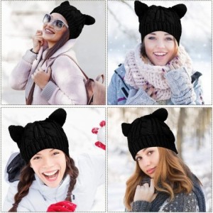 Skullies & Beanies Cat Ear Beanie Hat Cute Cat Knitted Hat Winter Knit Cable Hat for Women Girls - Black - CX18AWSXW0Y $8.21