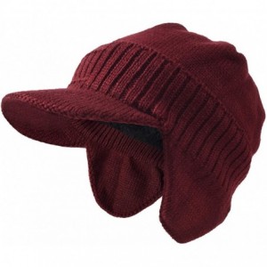 Skullies & Beanies Men's Knit Beanie Visor Skullcap Cadet Newsboy Cap Ski Winter Hat - Earflap-claret - CQ18KRQD94E $19.23