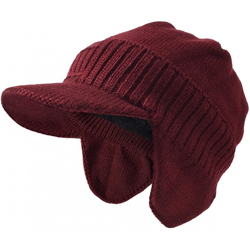 Skullies & Beanies Men's Knit Beanie Visor Skullcap Cadet Newsboy Cap Ski Winter Hat - Earflap-claret - CQ18KRQD94E $10.14