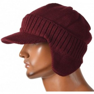 Skullies & Beanies Men's Knit Beanie Visor Skullcap Cadet Newsboy Cap Ski Winter Hat - Earflap-claret - CQ18KRQD94E $10.14