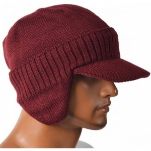 Skullies & Beanies Men's Knit Beanie Visor Skullcap Cadet Newsboy Cap Ski Winter Hat - Earflap-claret - CQ18KRQD94E $10.14