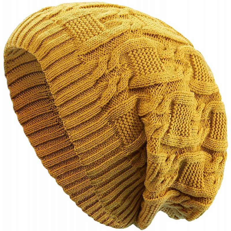Skullies & Beanies Women Thick Slouchy Knit Winter Hat Oversized Baggy Long Beanie Cap - Yellow - C912MZ7O9IQ $12.64