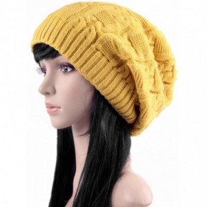 Skullies & Beanies Women Thick Slouchy Knit Winter Hat Oversized Baggy Long Beanie Cap - Yellow - C912MZ7O9IQ $12.64