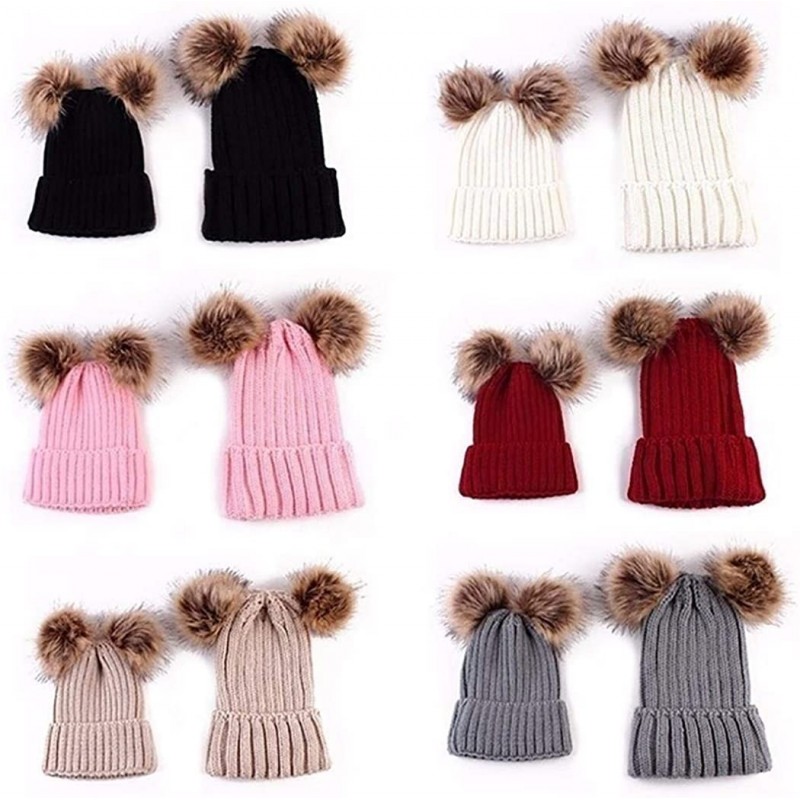 Skullies & Beanies Adults Children Kids Double Fur Winter Casual Warm Cute Knitted Beanie Hats - White - C318A95LUE5 $26.09