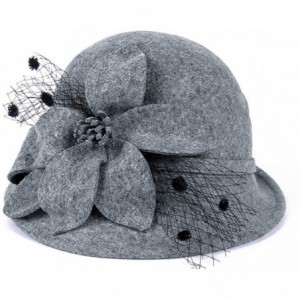 Fedoras Women's Floral Trimmed Wool Blend Cloche Winter Hat - Model C - Gray - CG192MZ2KA8 $58.43