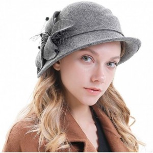 Fedoras Women's Floral Trimmed Wool Blend Cloche Winter Hat - Model C - Gray - CG192MZ2KA8 $37.62