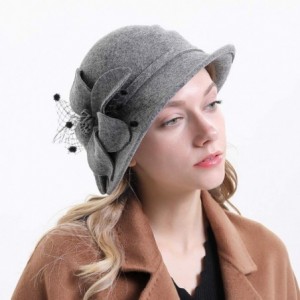 Fedoras Women's Floral Trimmed Wool Blend Cloche Winter Hat - Model C - Gray - CG192MZ2KA8 $37.62