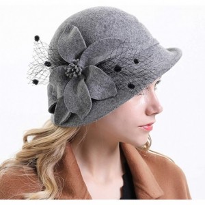 Fedoras Women's Floral Trimmed Wool Blend Cloche Winter Hat - Model C - Gray - CG192MZ2KA8 $37.62